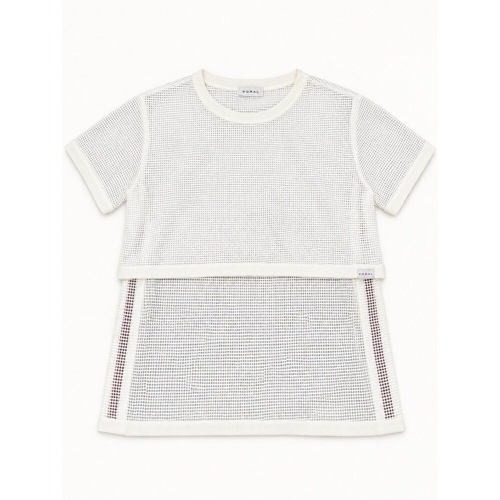 Koral Cruppo White Mesh Layered Activewear Tee Burgundy Stripe S